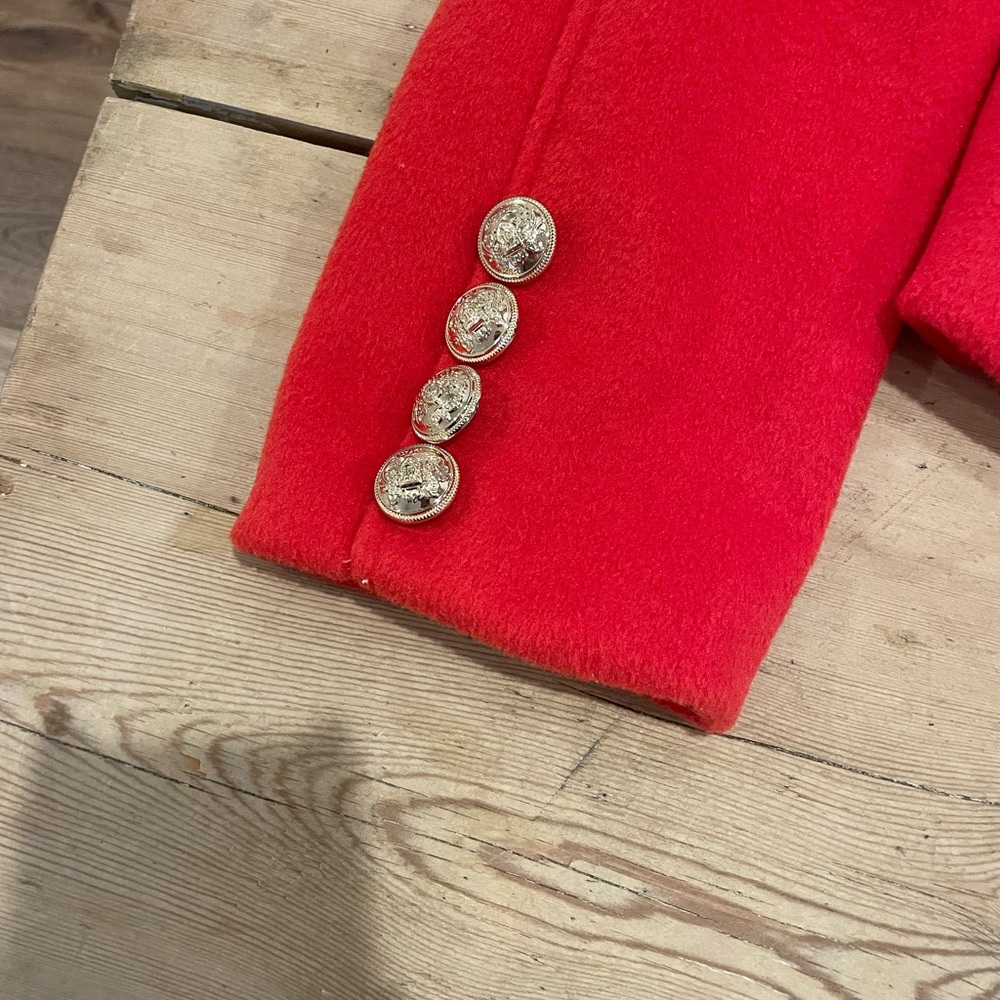 Anthropologie Vibrant blood orange  Blazer with Gold Buttons - Picture 4 of 8